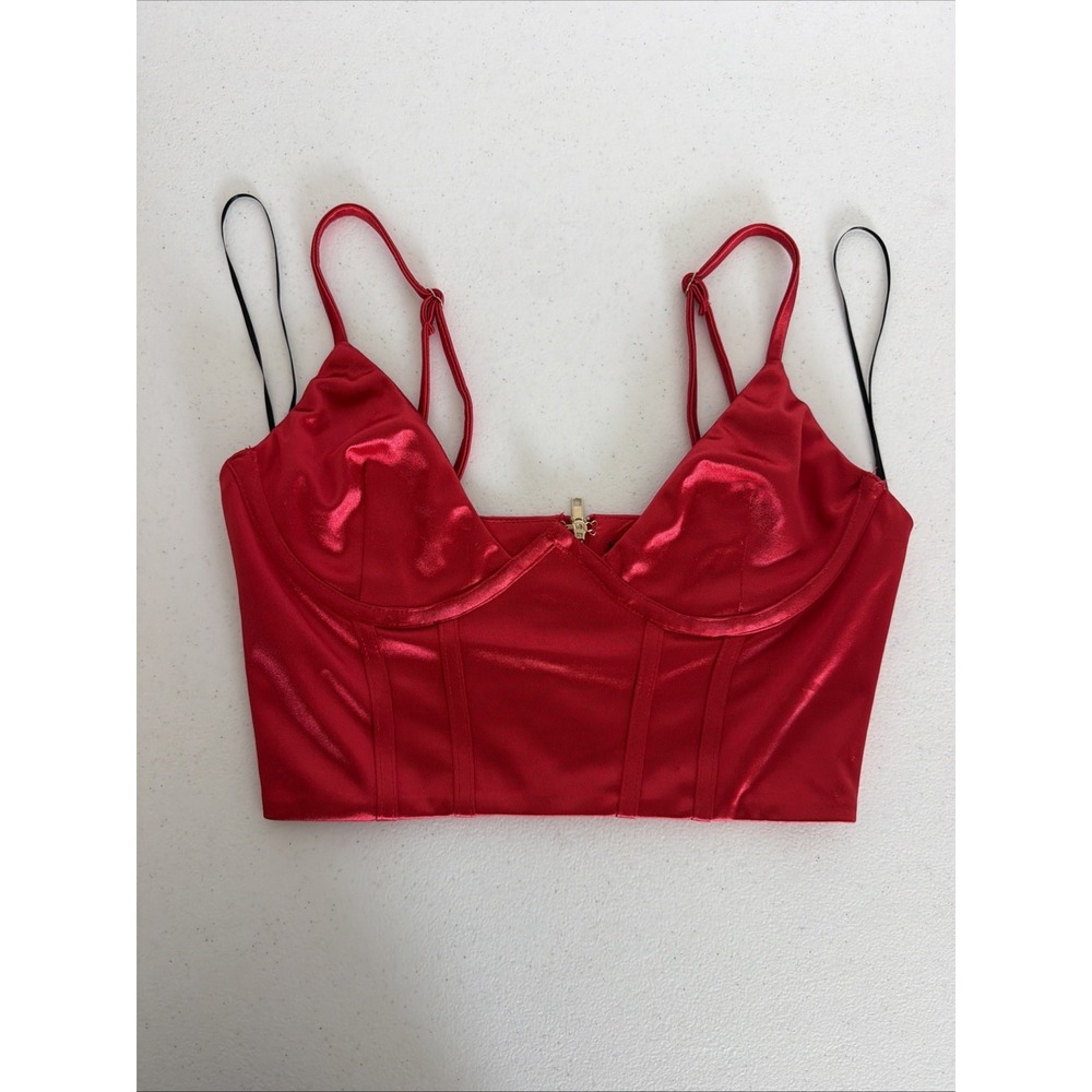 Celebrity Fashion By Hera Collection Red Satin Bustier Top Zipper Back Size S